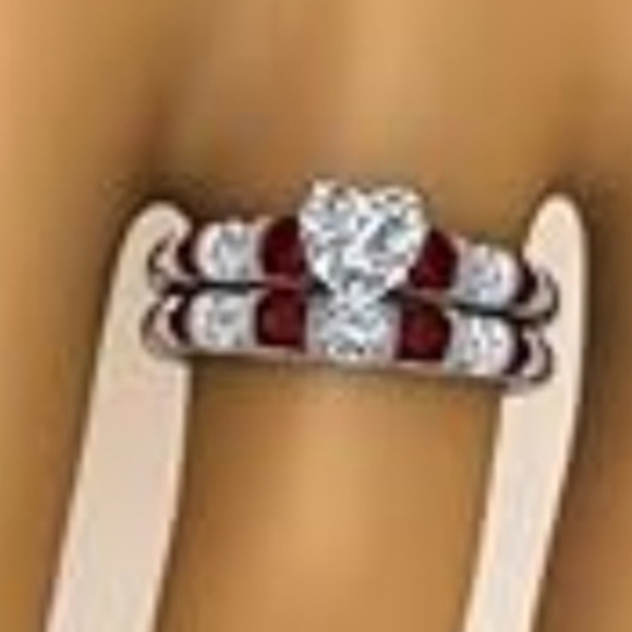 Bridal Set Women 10k White Gold Filled Garner CZ Size 10 - Picture 5 of 6